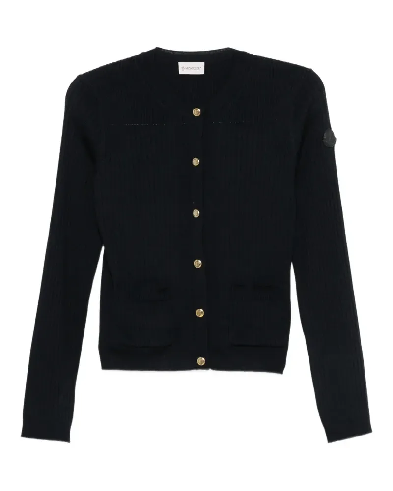 Moncler ribbed-knit logo-patch cardigan - Blau Blau