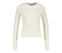 Signature-embroidered cable-knit sweater - Nude