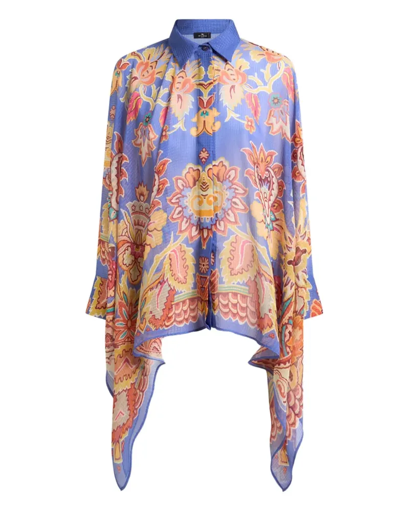 Etro Poncho-Hemd mit Blumen-Print - Blau Blau