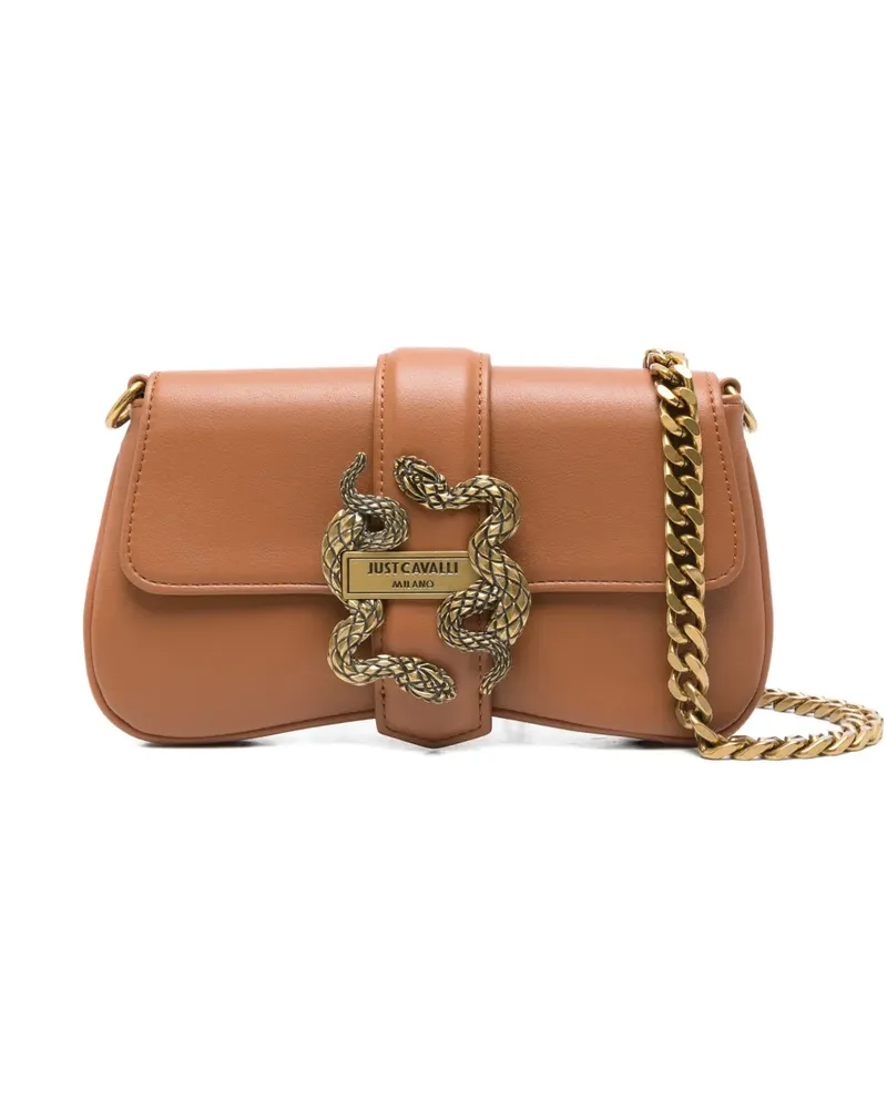 Just Cavalli Schultertasche mit Schlangen-Schnalle - Braun Braun