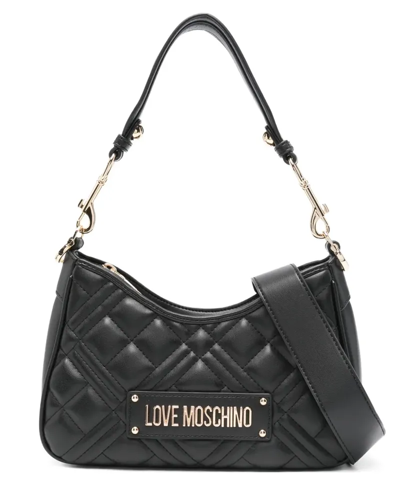 Moschino Gesteppte Schultertasche mit Logo - Schwarz Schwarz