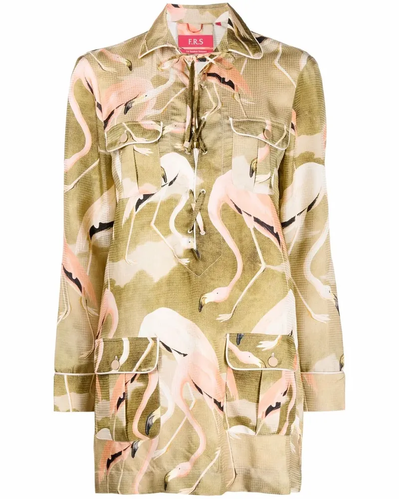 For Restless Sleepers Hemdkleid mit Flamingo-Print - Grün Grün