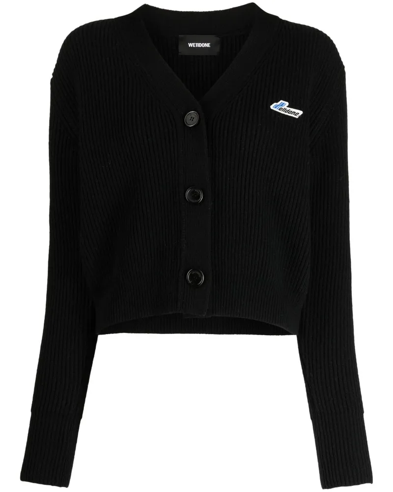 WE 11 DONE Gerippter Cardigan mit Logo-Patch - Schwarz Schwarz