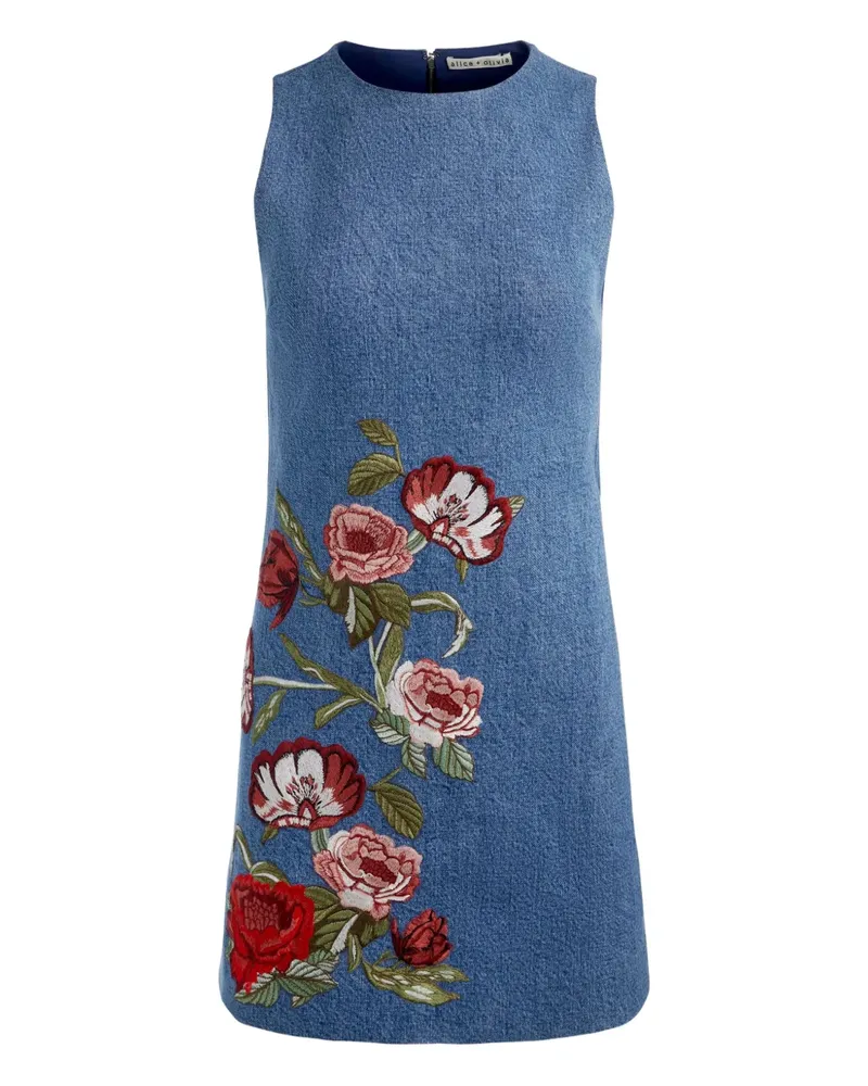 Alice + Olivia Cade Minikleid mit Blumenstickerei - Blau Blau