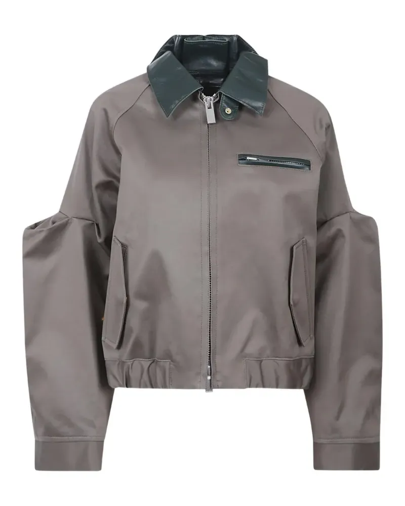 Sacai leather-collar shirt jacket - Grau Grau