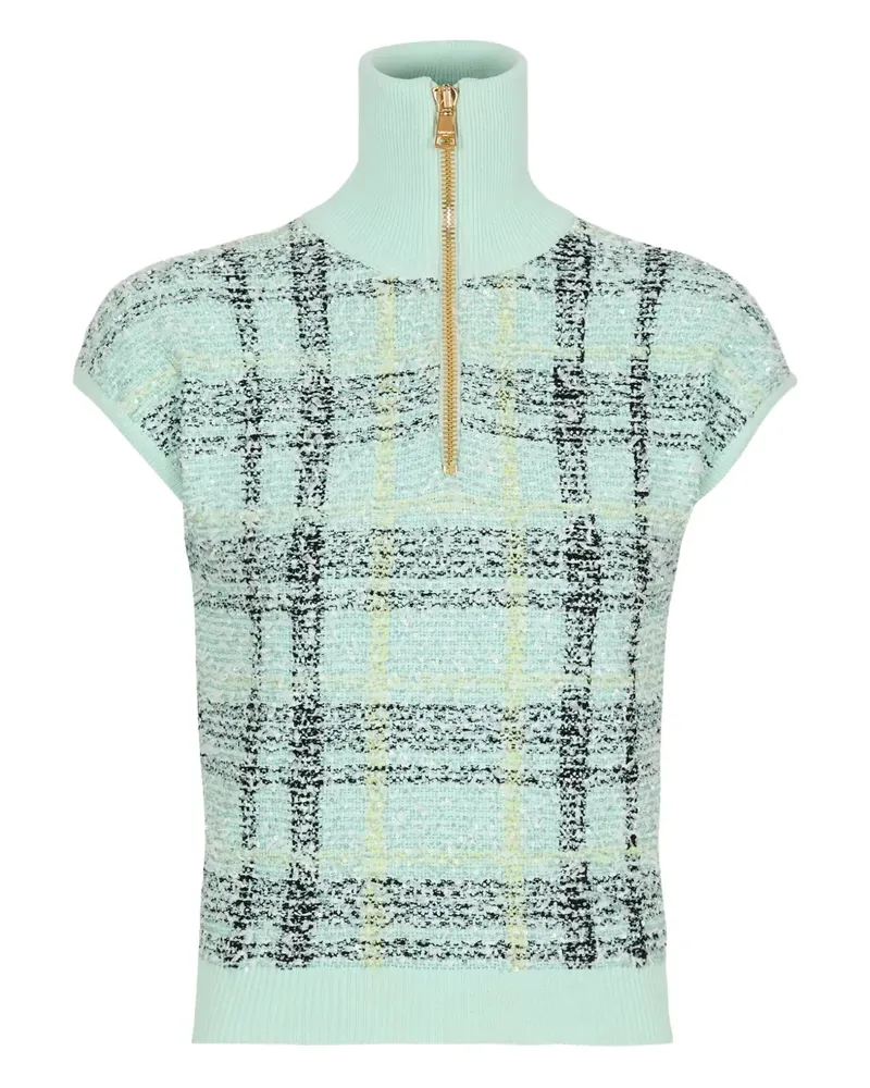 Balmain Kariertes Oberteil mit Reißverschluss - Grün Grün