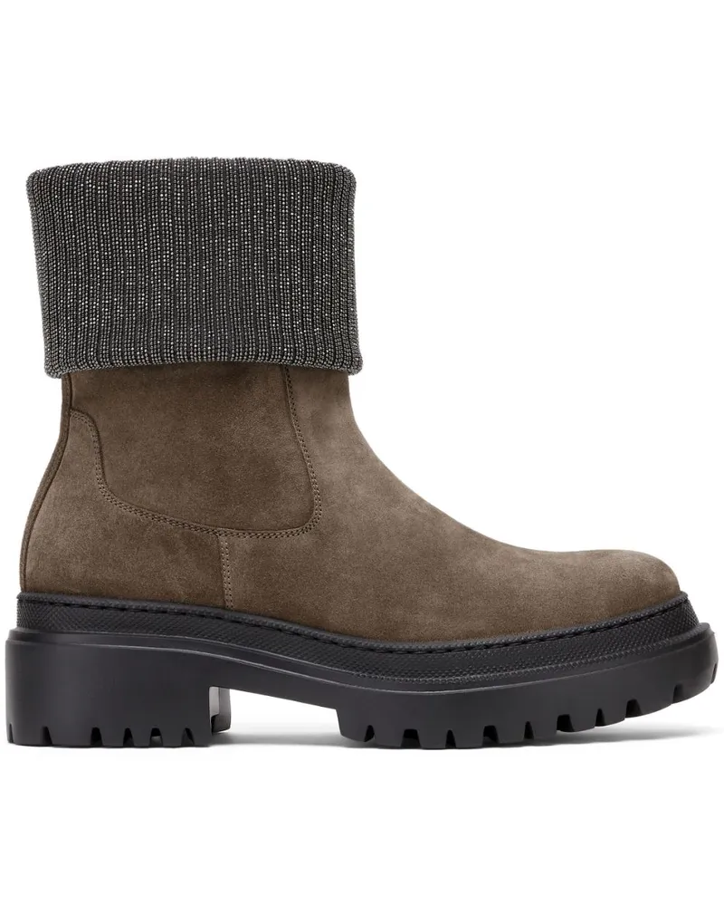 Brunello Cucinelli Monili-Trim Stiefeletten mit Blockabsatz - Braun Braun