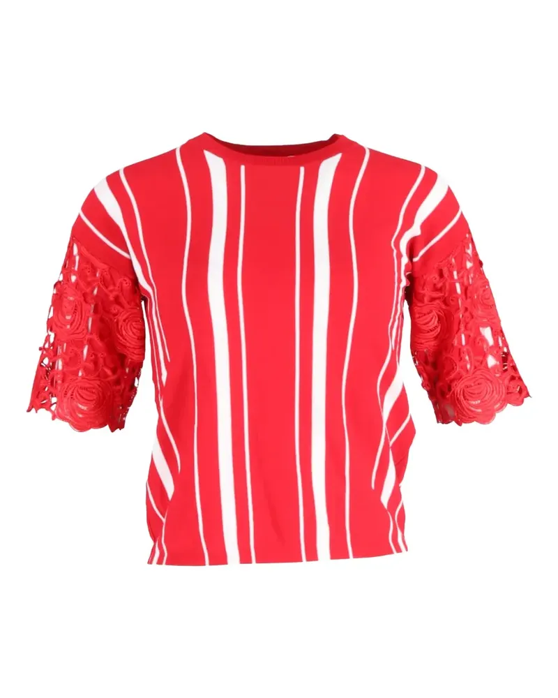 Maje striped lace-trim T-shirt - Rot Rot