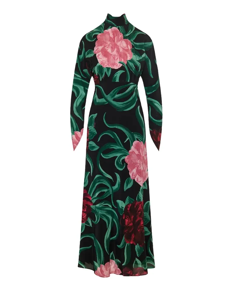 La DoubleJ Gilda Maxikleid mit Blumen - Schwarz Schwarz