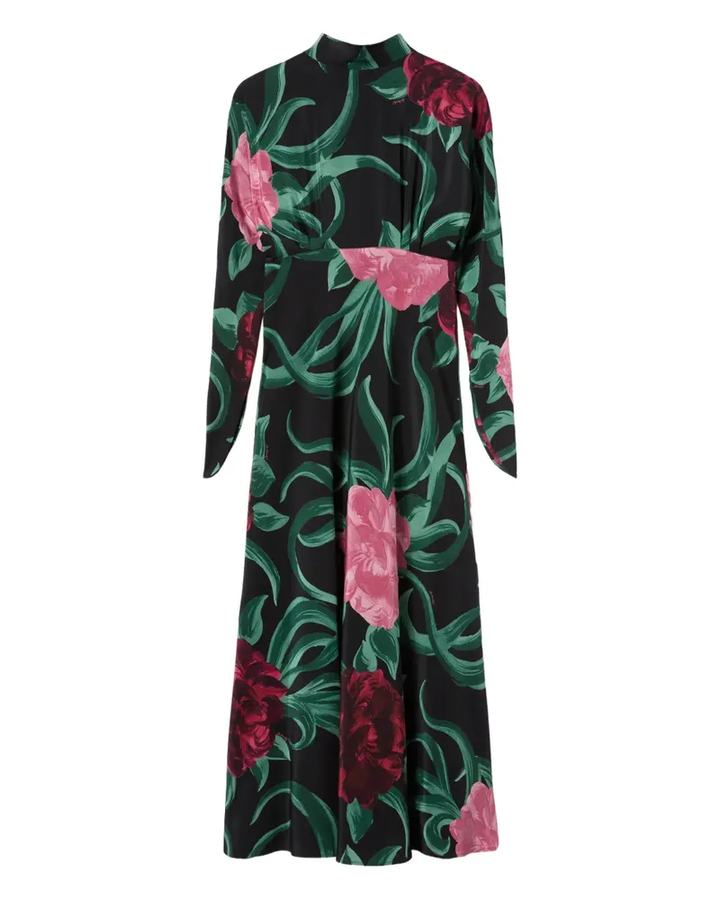 La DoubleJ Gilda Maxikleid mit Blumen - Schwarz Schwarz