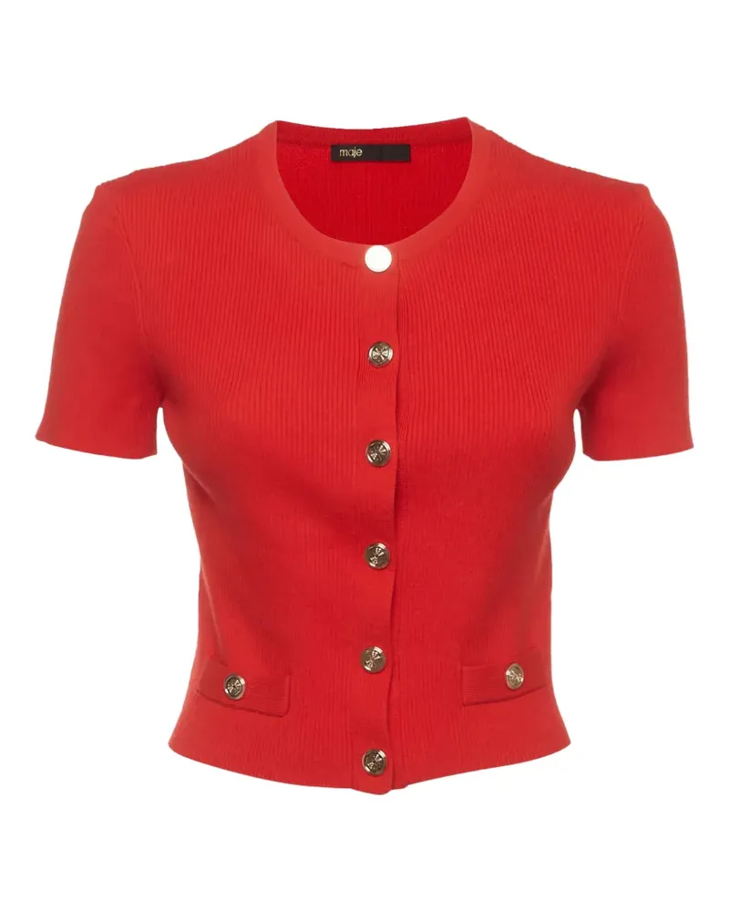 Maje rib-knit short-sleeve cardigan - Rot Rot