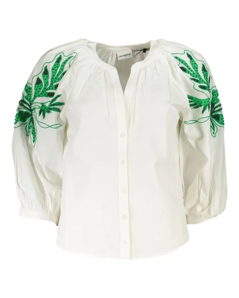 Desigual embroidered puff-sleeve shirt - Weiß Weiß