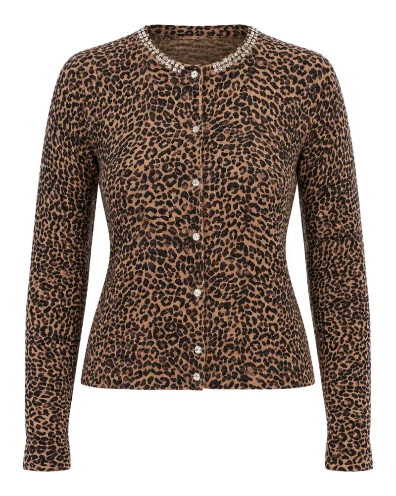 Kaos Cardigan mit Leopardenprint und Kristallen - Braun Braun