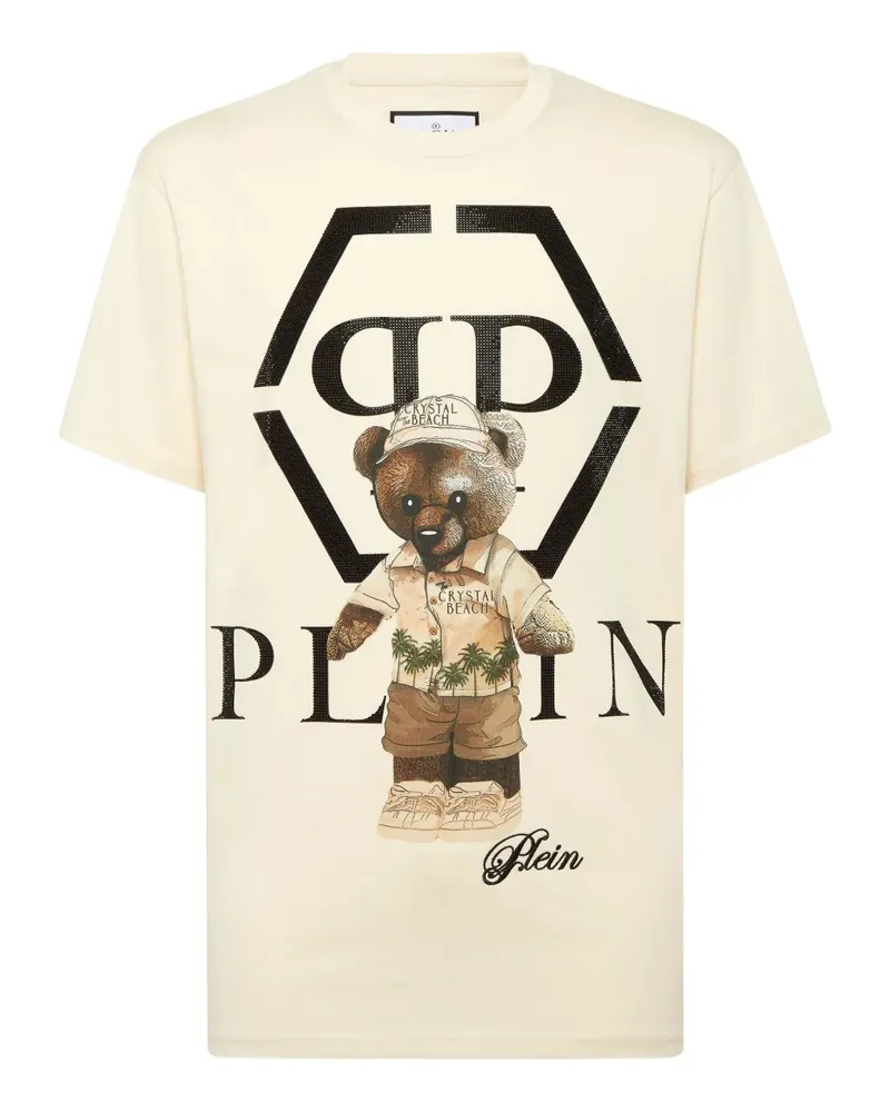 Philipp Plein T-Shirt mit kristallverziertem Teddy - Nude Nude