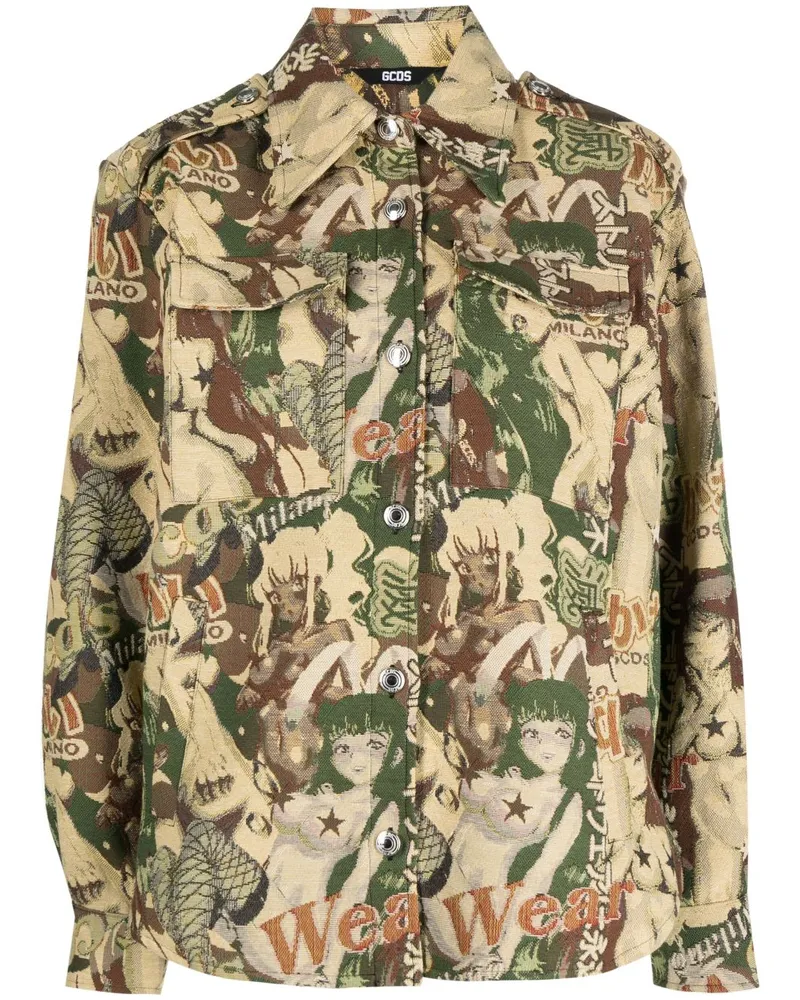 GCDS Hentai Hemdjacke mit Jacquardmuster - Grün Grün