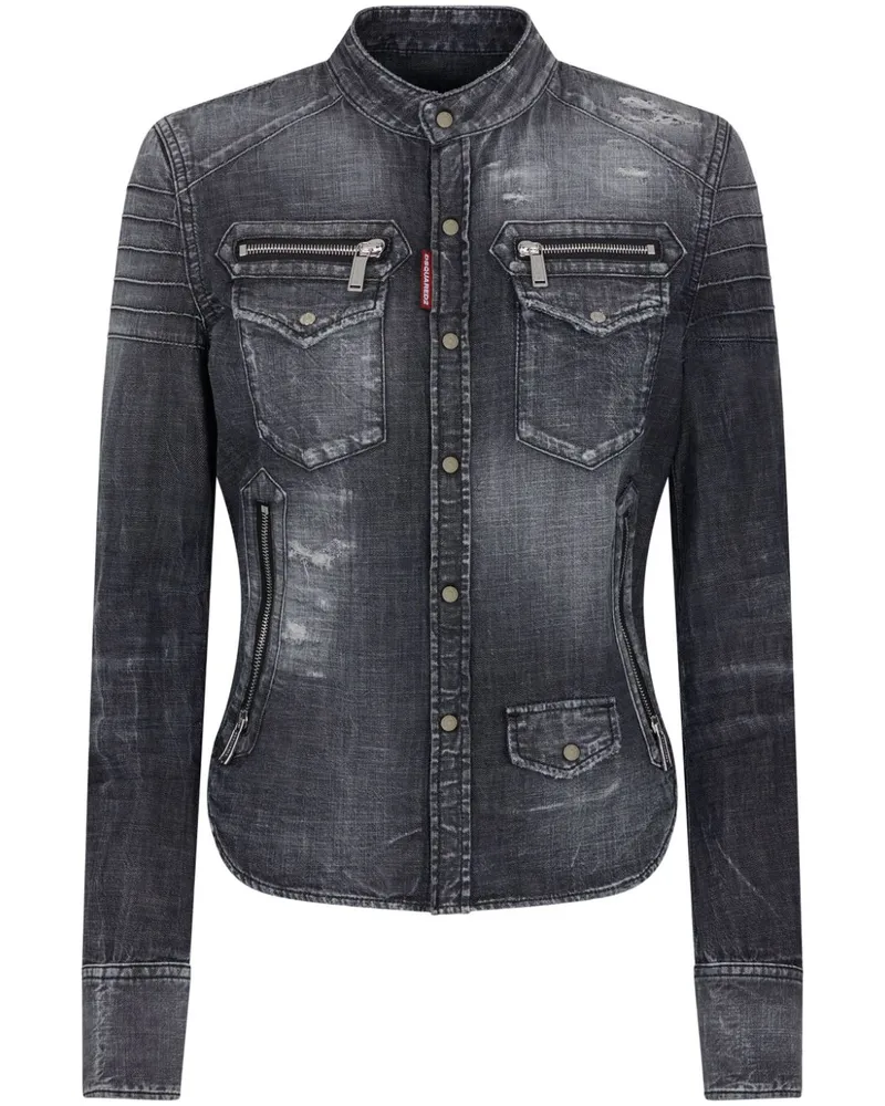 Dsquared2 Distressed-Jeanshemd Schwarz