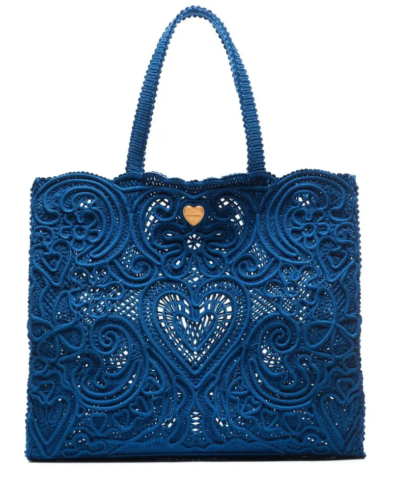 Dolce & Gabbana Großer Beatrice Shopper aus Cordonetto-Spitze - Blau Blau