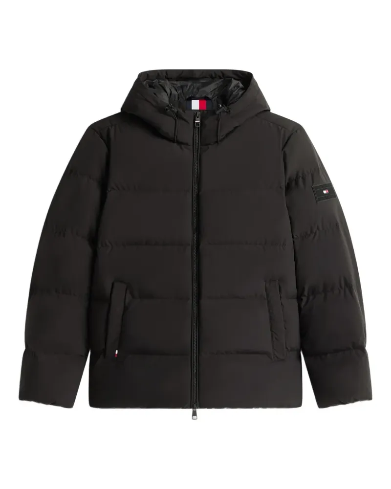 Tommy Hilfiger Gefütterte Kapuzenjacke mit Logo-Patch - Schwarz Schwarz