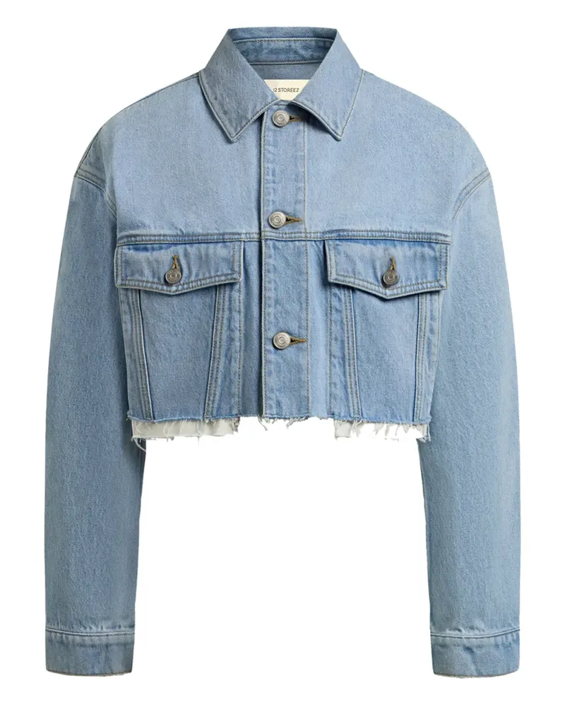 12 STOREEZ Ausgefranste Jeansjacke - Blau Blau