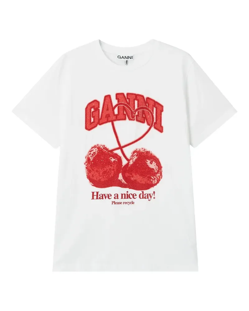 Ganni T-Shirt mit Kirschprint - Weiß Weiß