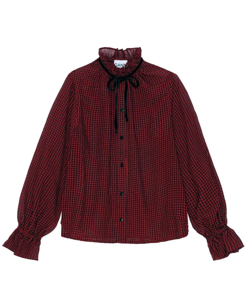 Ganni Kariertes Hemd mit Rüschenkragen - Rot Rot