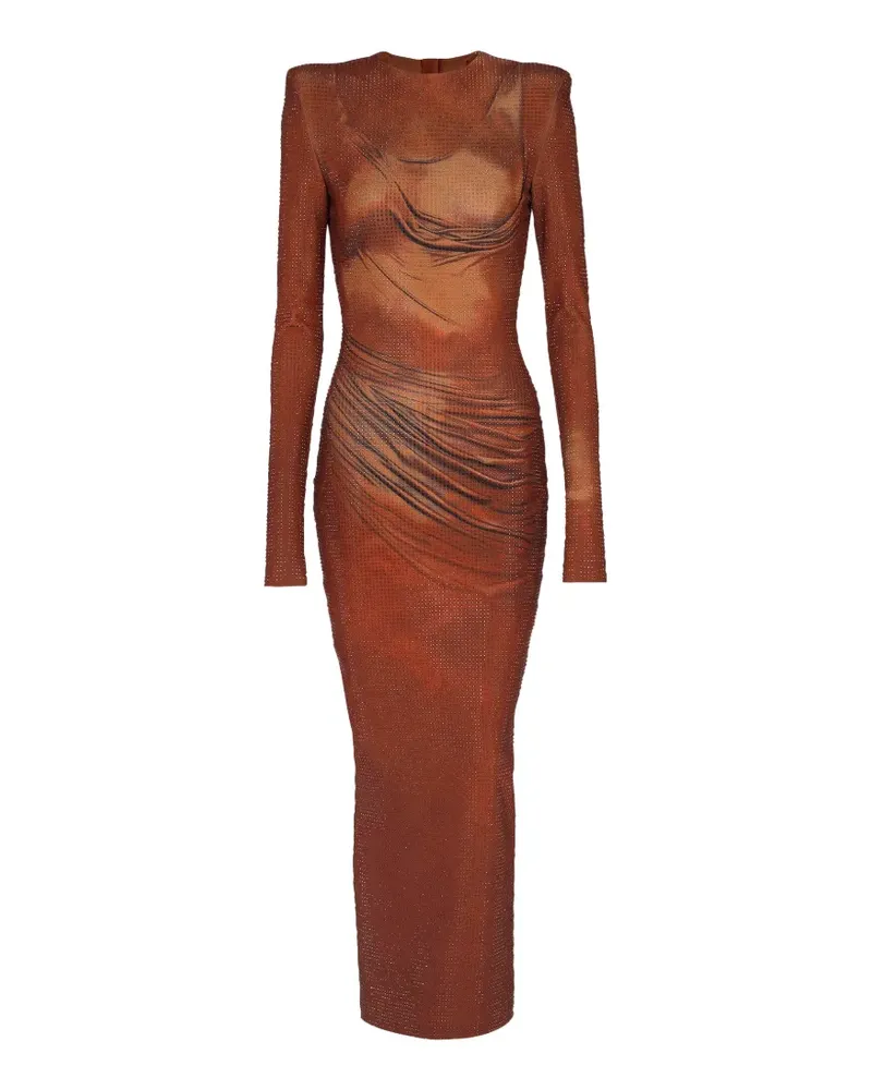 Balmain Maxikleid mit strassverziertem Print - Braun Braun