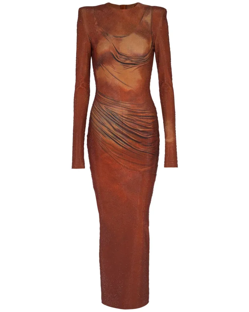 Balmain Maxikleid mit strassverziertem Print - Braun Braun