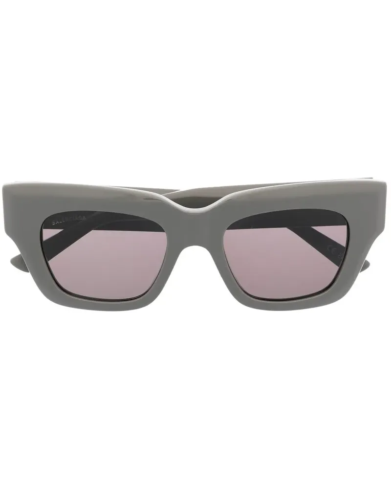 Balenciaga Eckige Sonnenbrille mit Logo-Schild - Grau Grau