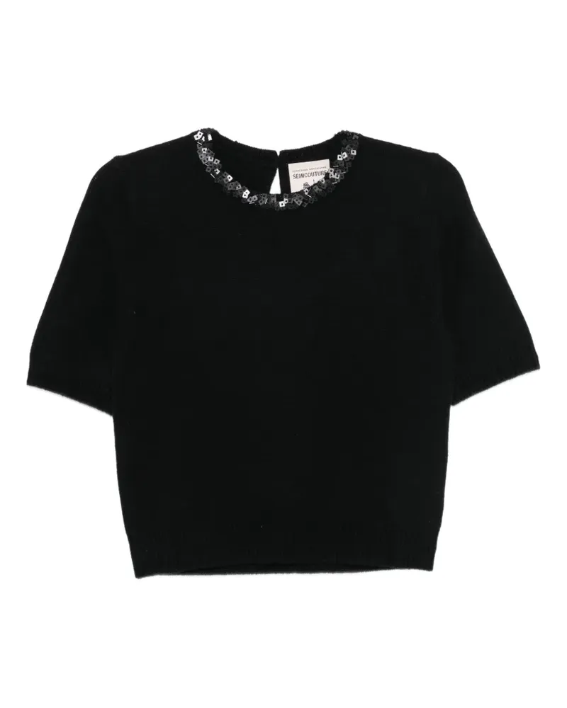 Semicouture T-Shirt mit Pailletten - Schwarz Schwarz
