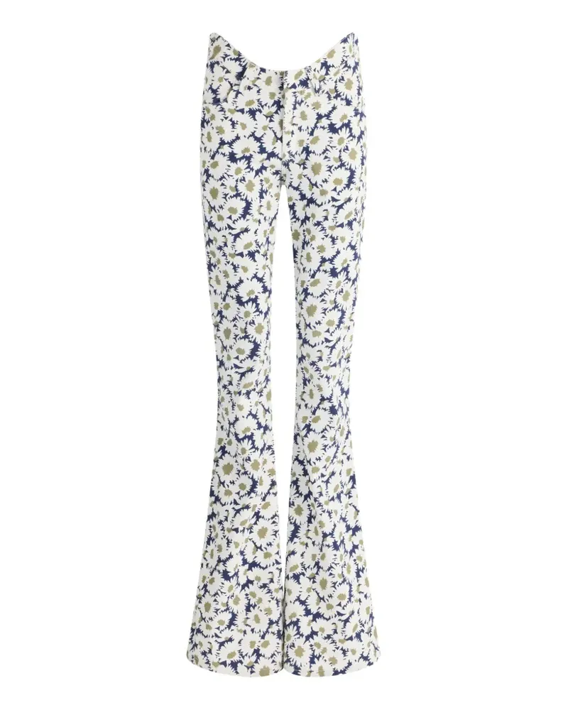 Jean Paul Gaultier The Curved Schlagjeans mit Blumen-Print - Weiß Weiß