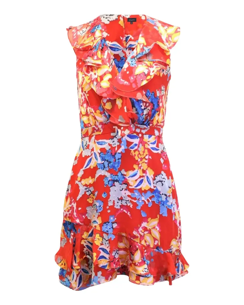 Saloni Gerüschtes Minikleid mit Blumen-Print - Rot Rot