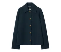 Einreihiger Wollmantel mit Karomuster - Blau