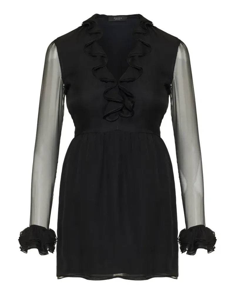 Gucci Gerüschtes Minikleid in A-Linie - Schwarz Schwarz