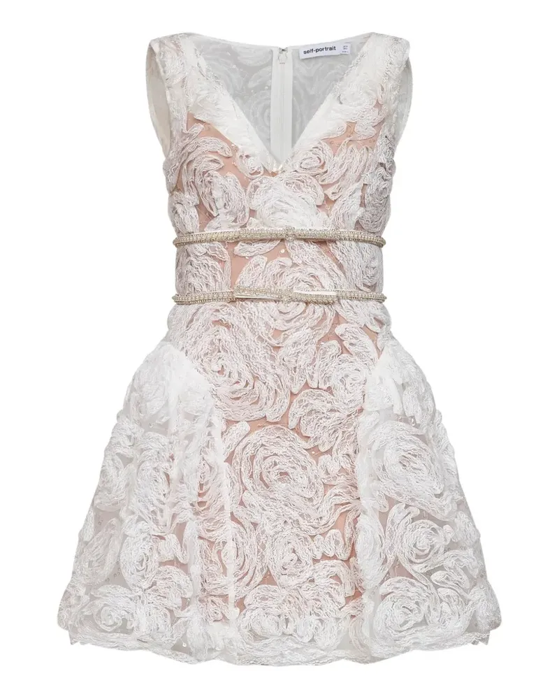 Self-Portrait lace-embroidered sequinned mini dress - Weiß Weiß