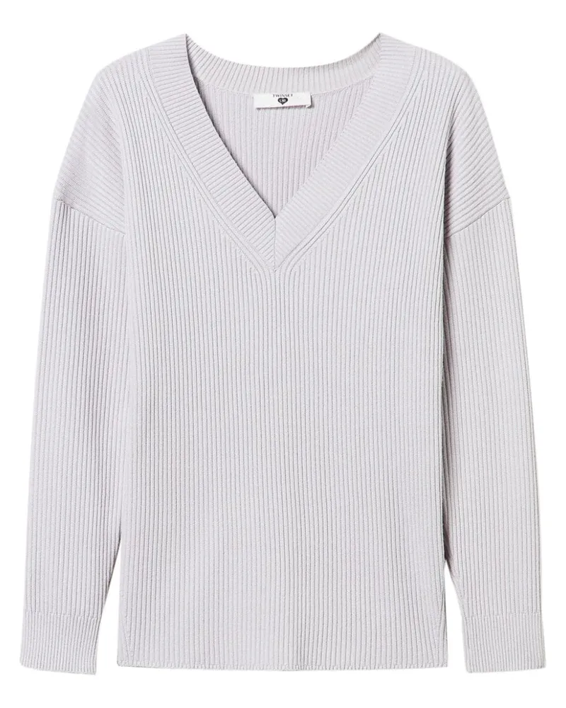 Twin-Set Gerippter Pullover mit Schlitz - Grau Grau
