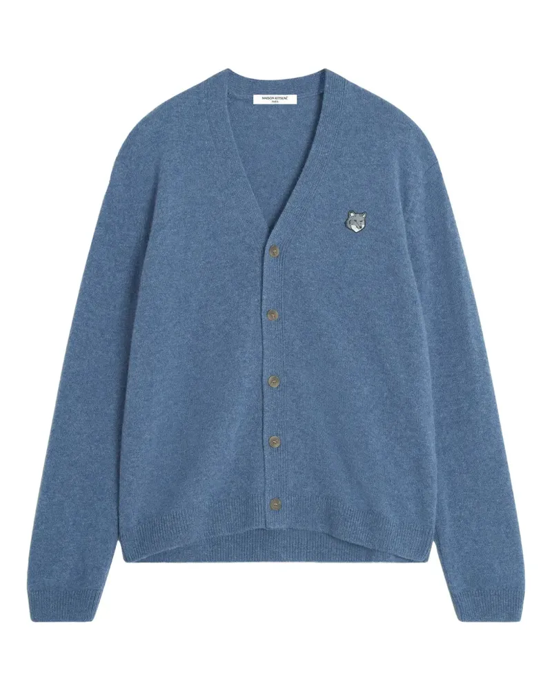 Kitsuné Wollcardigan mit Fuchs-Patch - Blau Blau