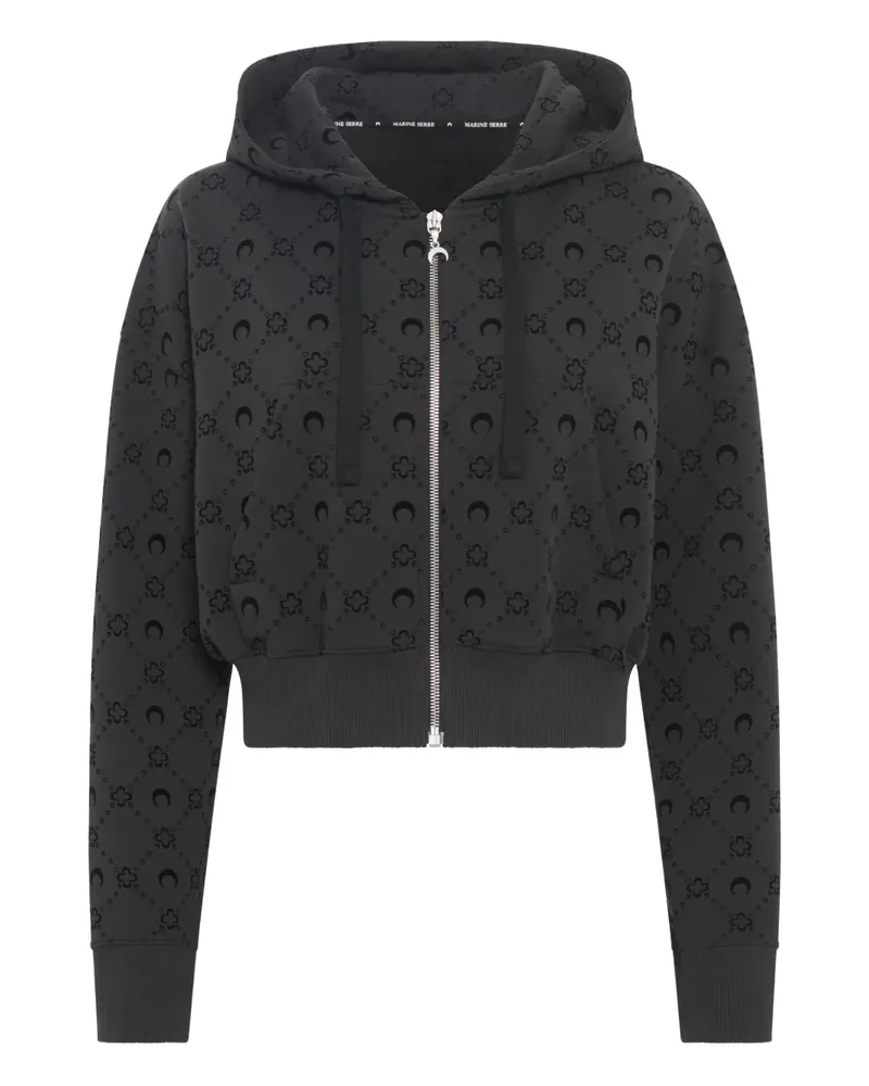 Marine Serre moonogram-pattern zip-up hoodie - Schwarz Schwarz