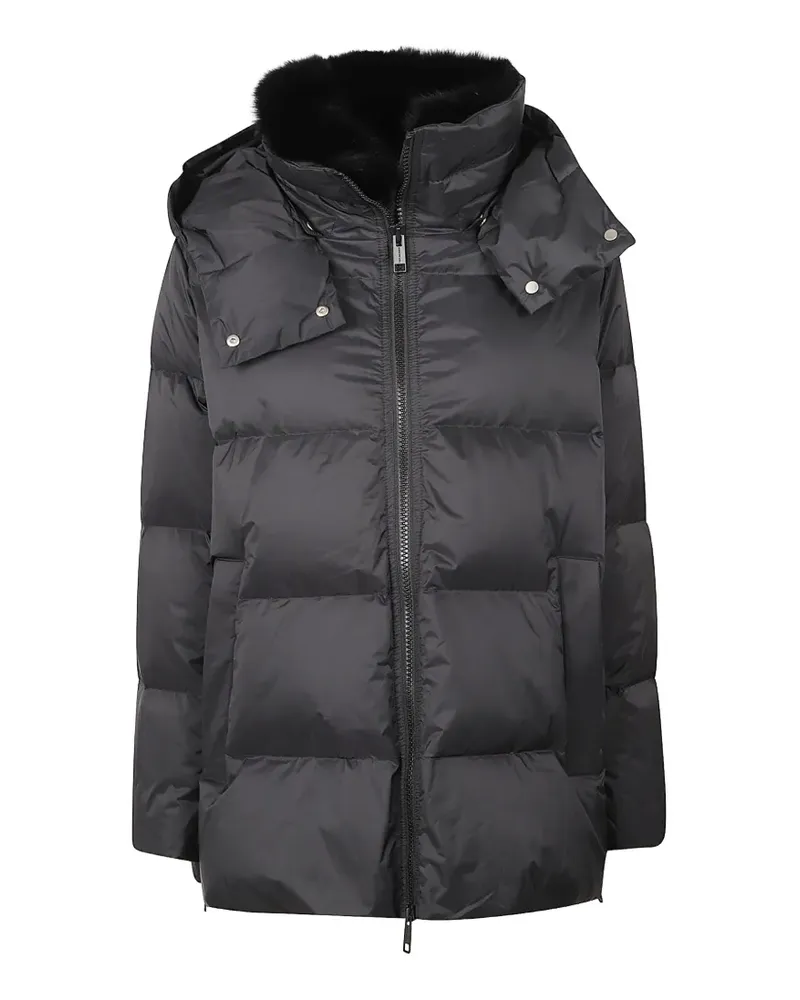 Yves Salomon fur-trim hooded jacket - Schwarz Schwarz