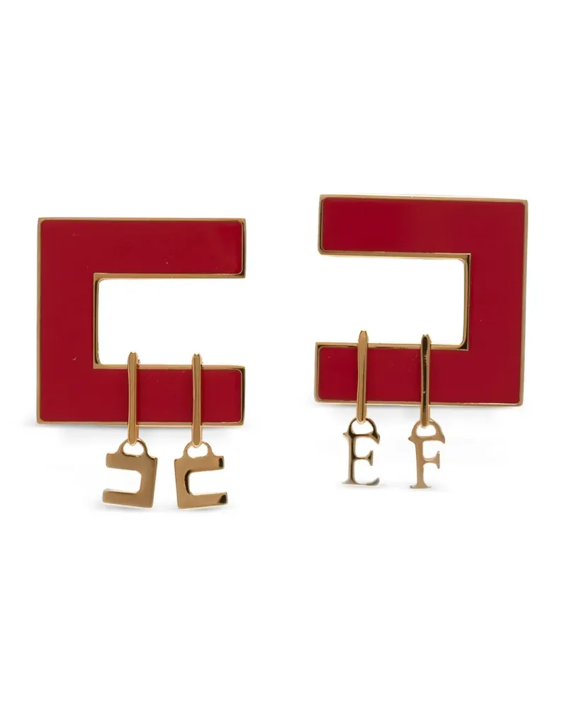 Elisabetta Franchi Geometrische Ohrringe mit Logo-Anhänger - Gold Gold