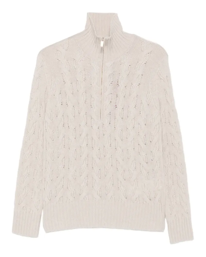 Max Mara Pullover mit Zopfmuster und Viertelreißverschluss - Nude Nude