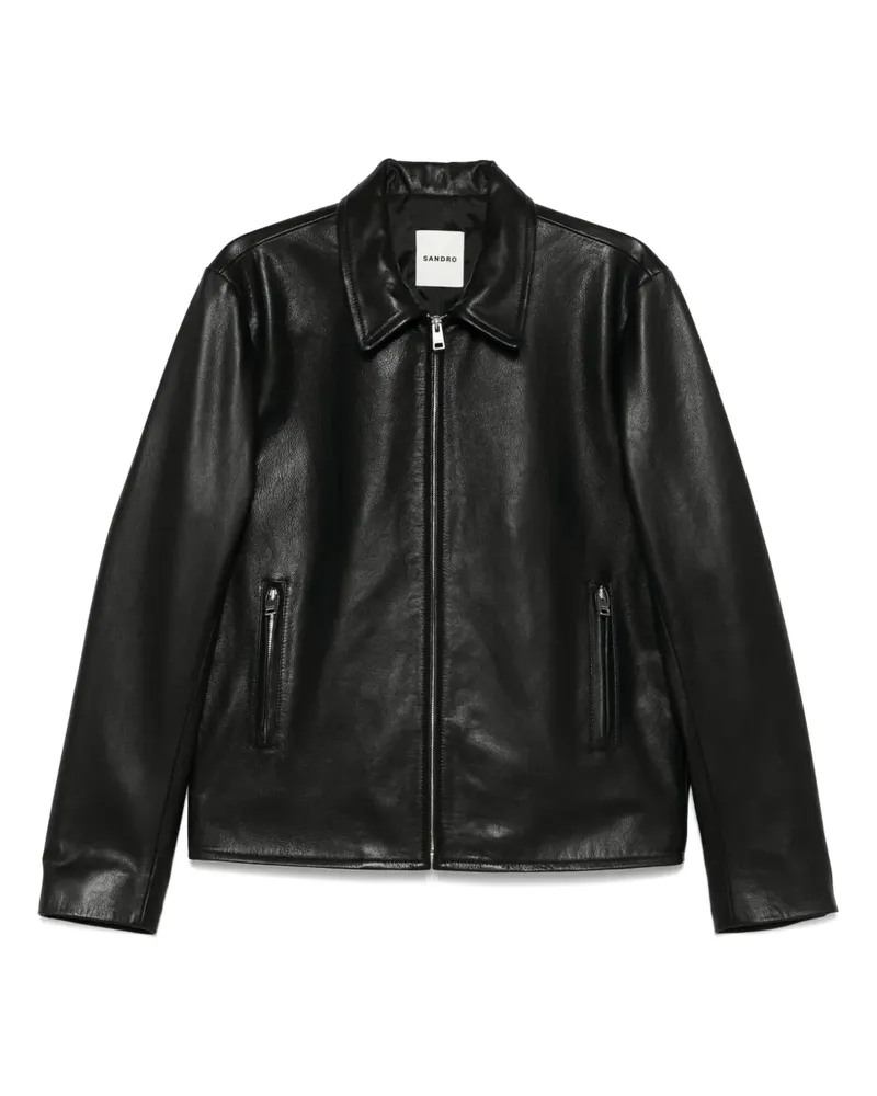 Sandro Klassische Lederjacke - Schwarz Schwarz