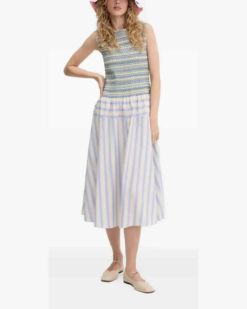 Stine Goya Gesmoktes Midikleid mit Streifen - Mehrfarbig Mehrfarbig