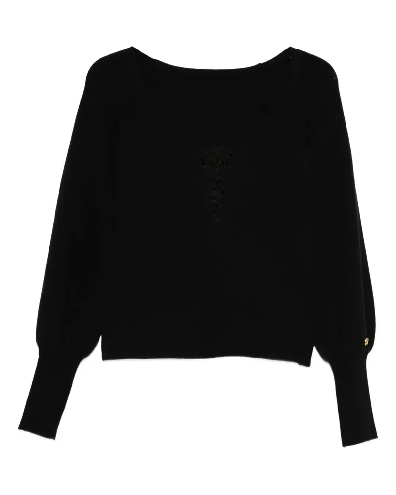 Twin-Set Puffärmel-Pullover mit Spitzendetail - Schwarz Schwarz