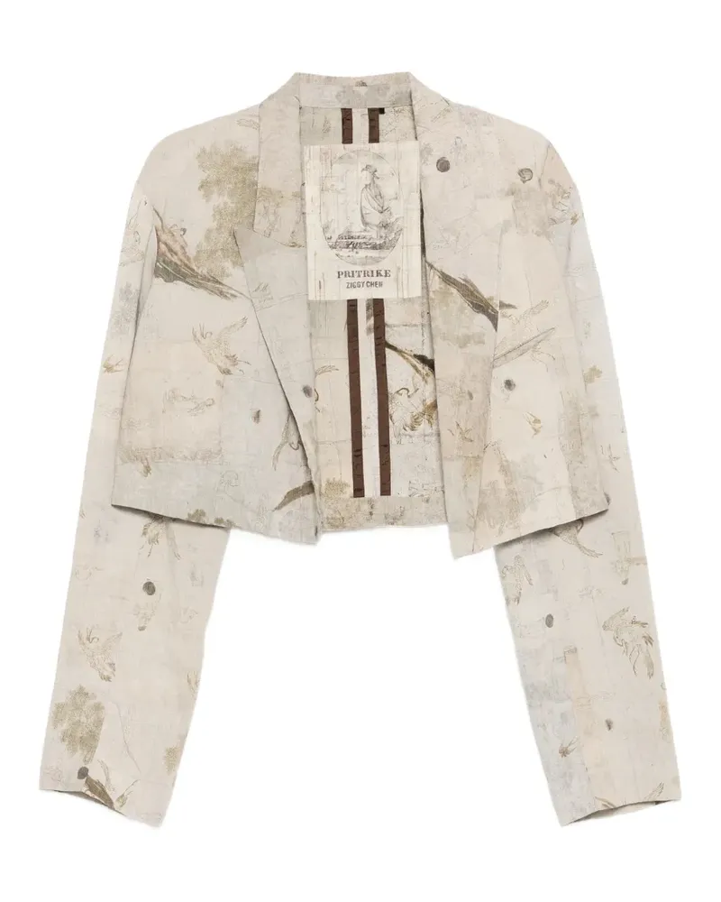 Ziggy Chen cropped print-design jacket - Nude Nude