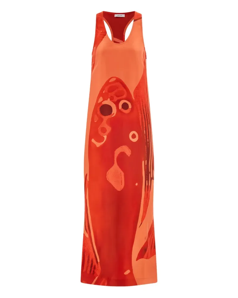 Ferragamo Seiden-Maxikleid mit Karpfenmotiv - Rot Rot