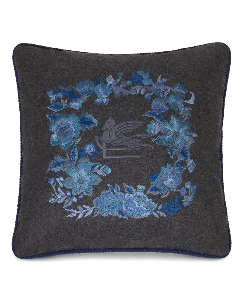 Etro Kissen mit Blumenstickerei (45cm x 45cm) - Grau Grau
