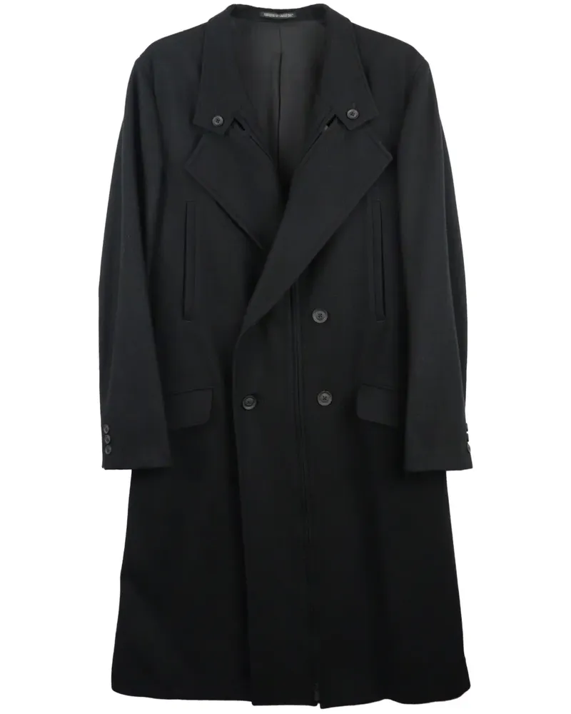 Yohji Yamamoto Doppelreihiger Mantel - Schwarz Schwarz