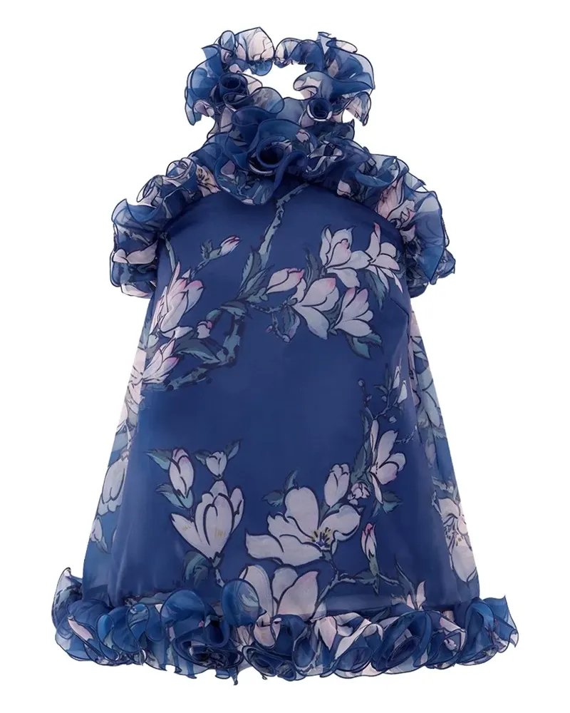 LEO LIN Michelle ruffled halter-neck maxi dress - Blau Blau