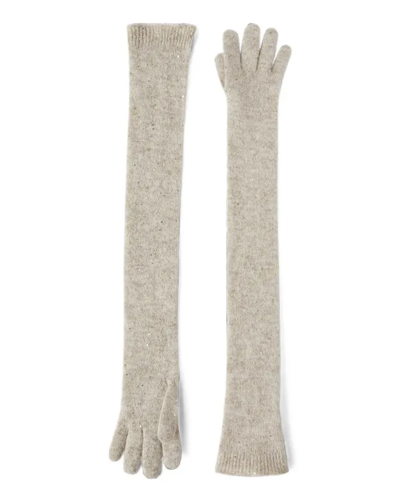 Brunello Cucinelli lace flowers knit long gloves in sparkling mohair and virgin wool - Nude Nude