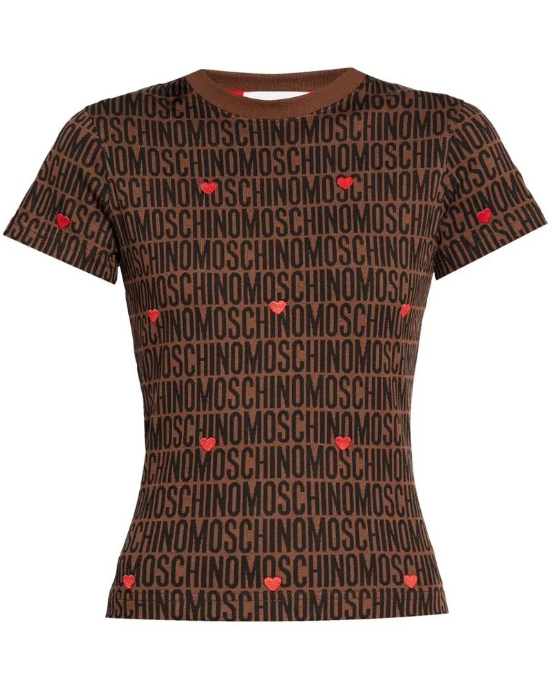 Moschino T-Shirt mit Logo-Print Braun